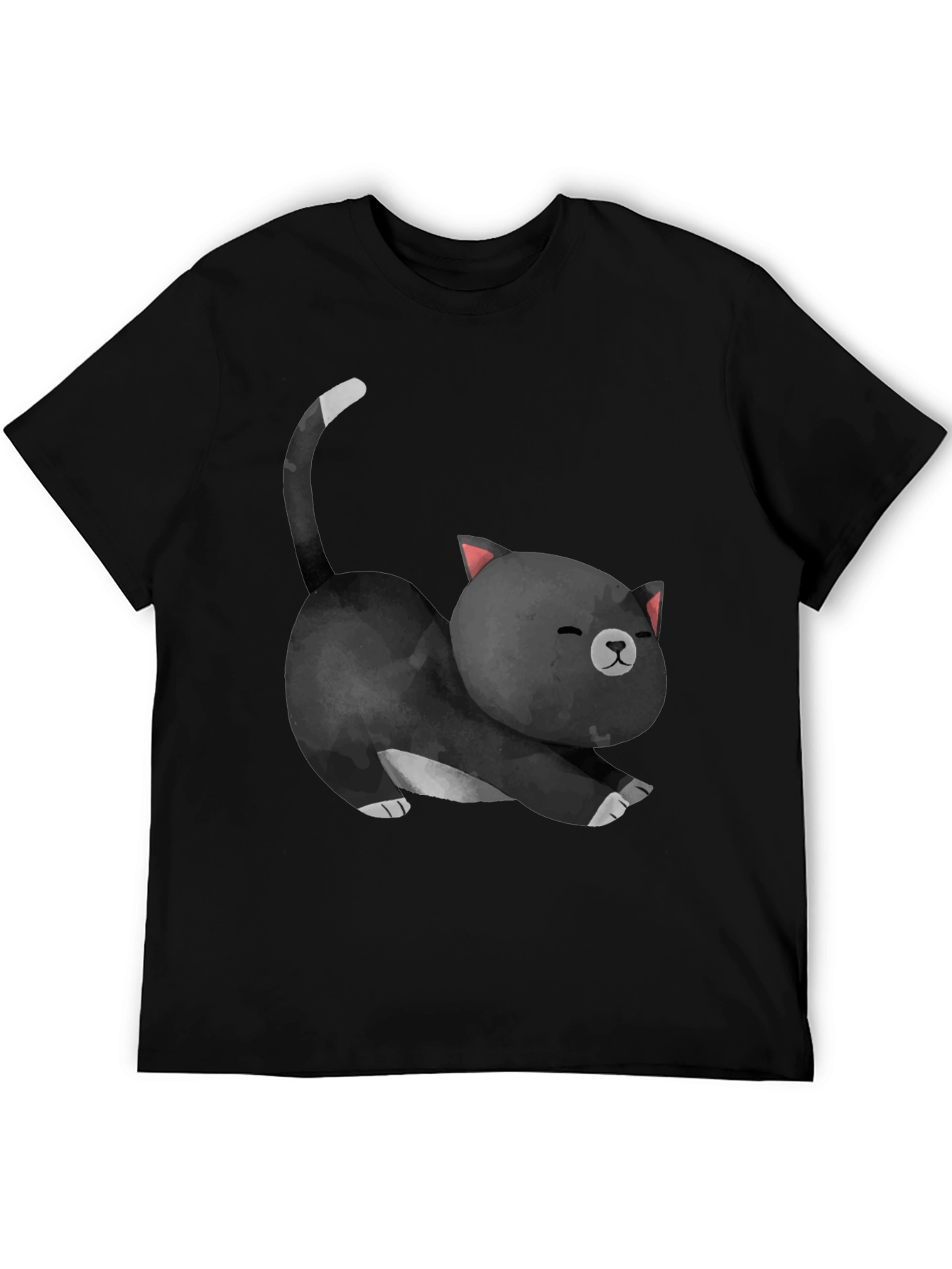 Cute Cat Stretch Black T-Shirt