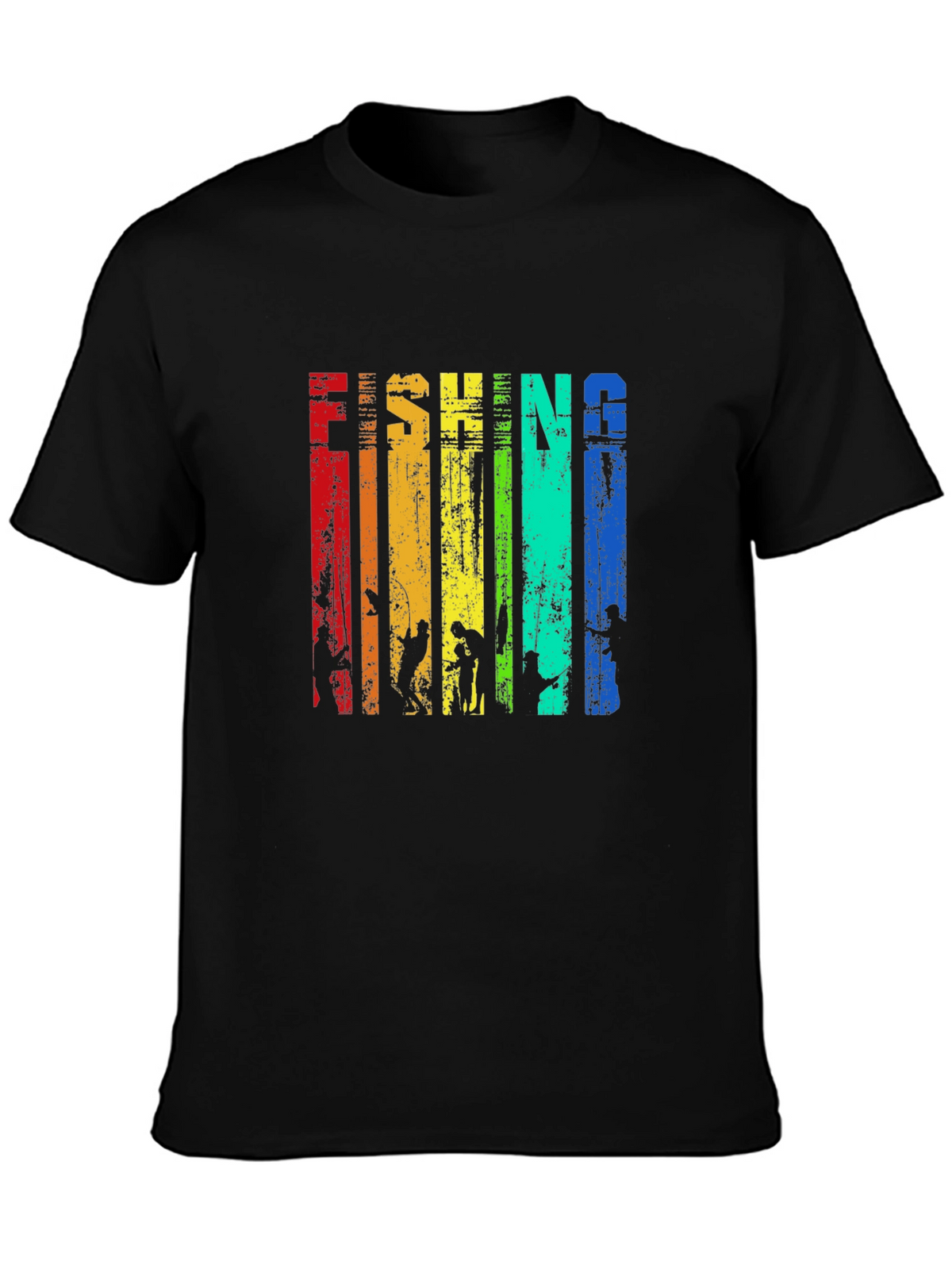 Fishing Rainbow Graphic T-Shirt -  Mens Black Tee