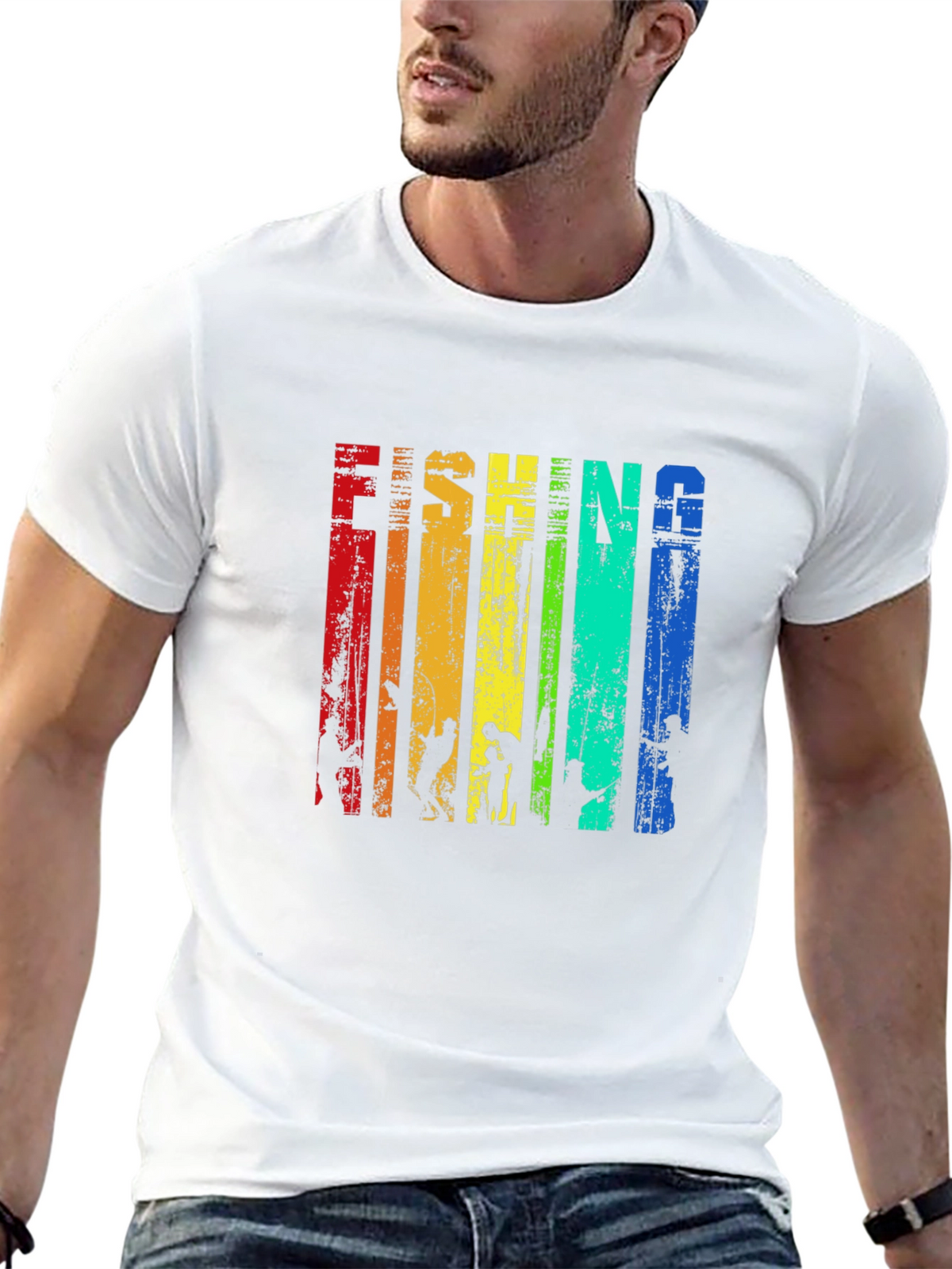 Fishing Rainbow Graphic T-Shirt -  Mens Black Tee