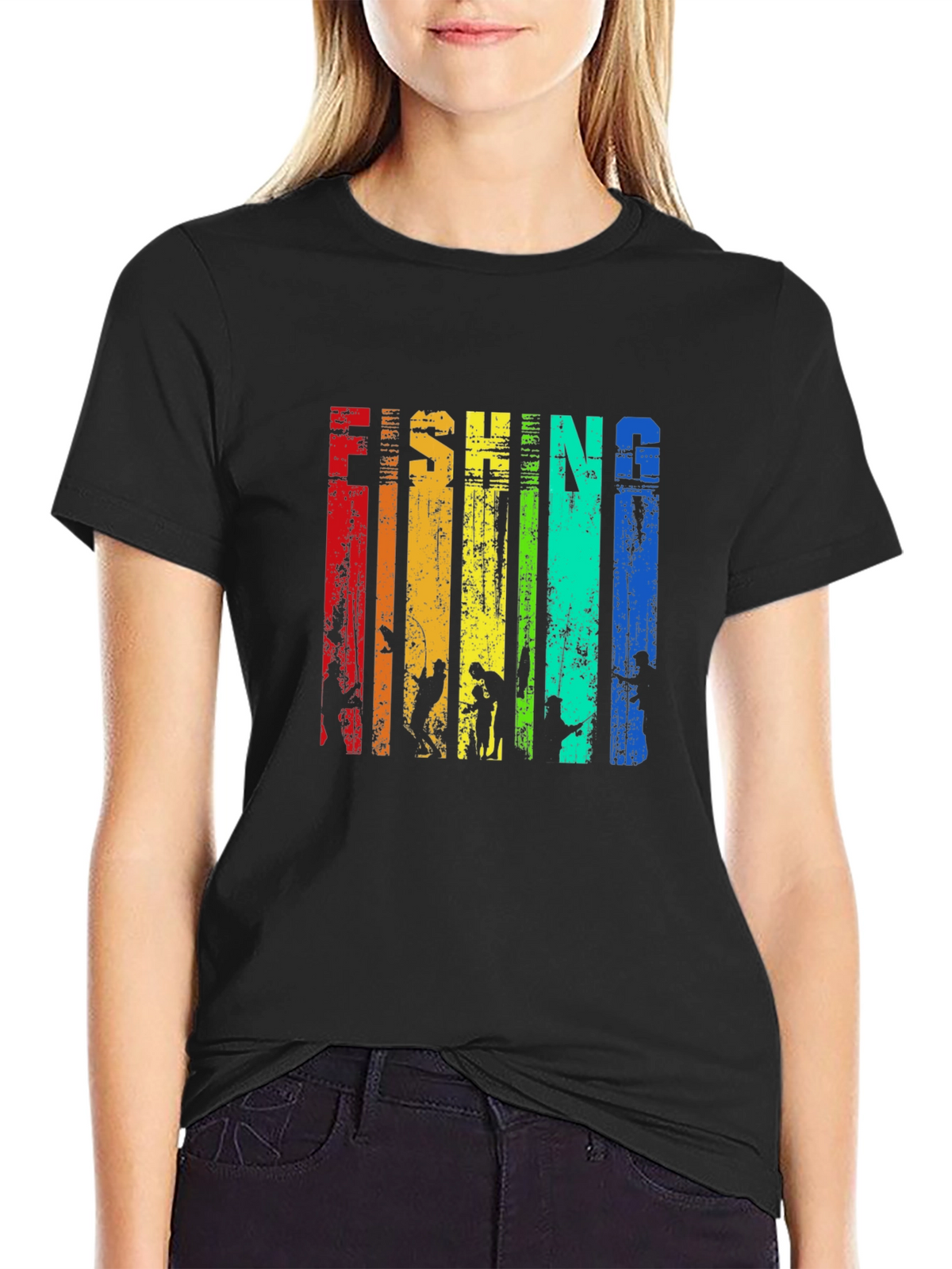 Fishing Rainbow Graphic T-Shirt -  Mens Black Tee