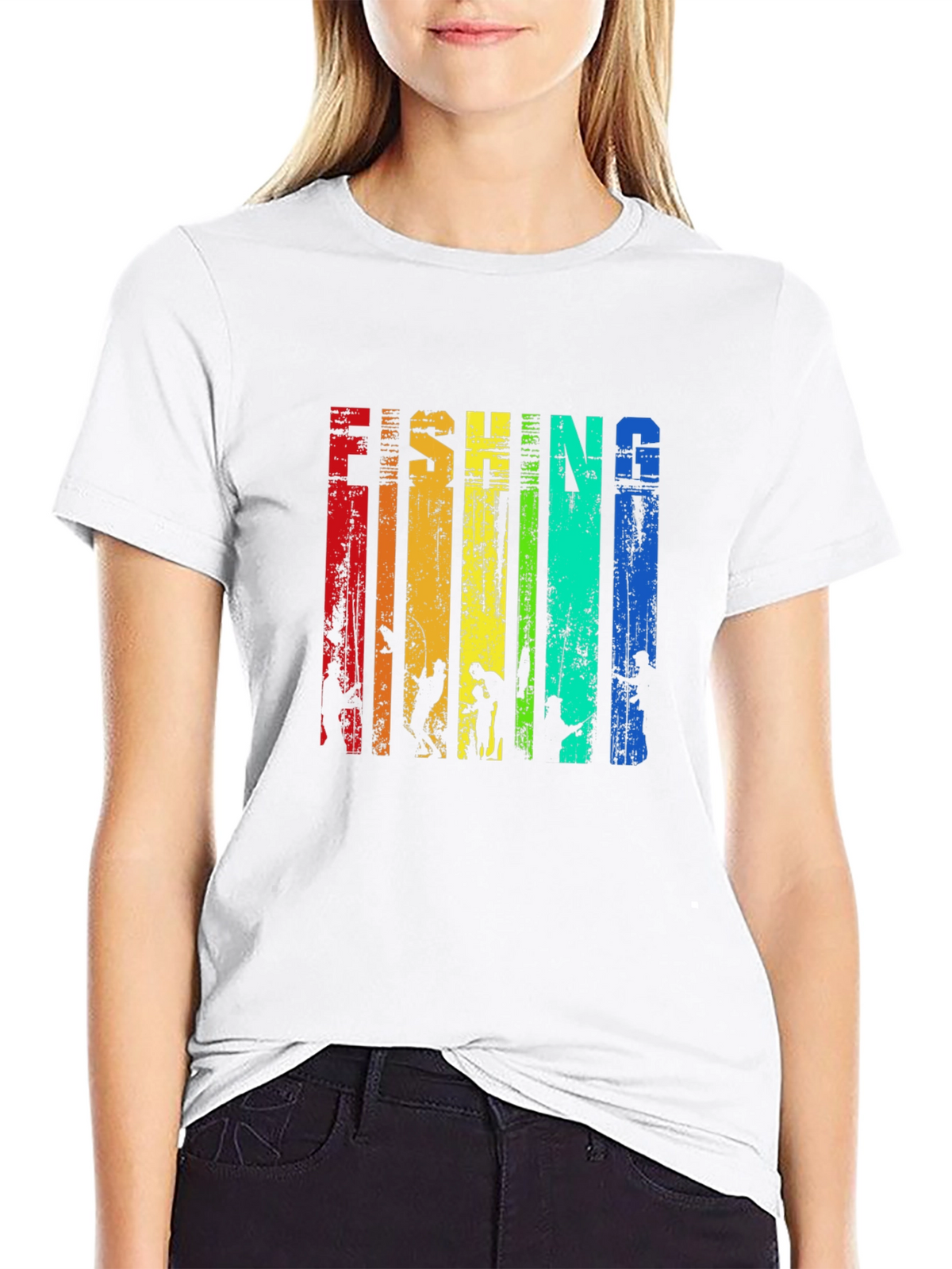 Fishing Rainbow Graphic T-Shirt -  Mens Black Tee