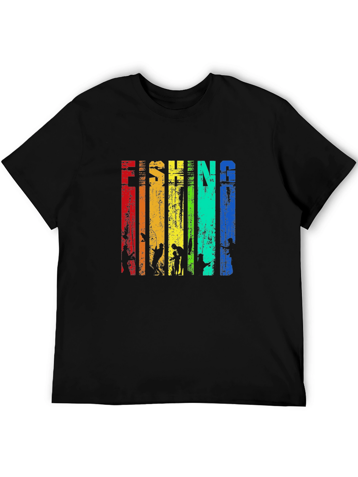 Fishing Rainbow Graphic T-Shirt -  Mens Black Tee