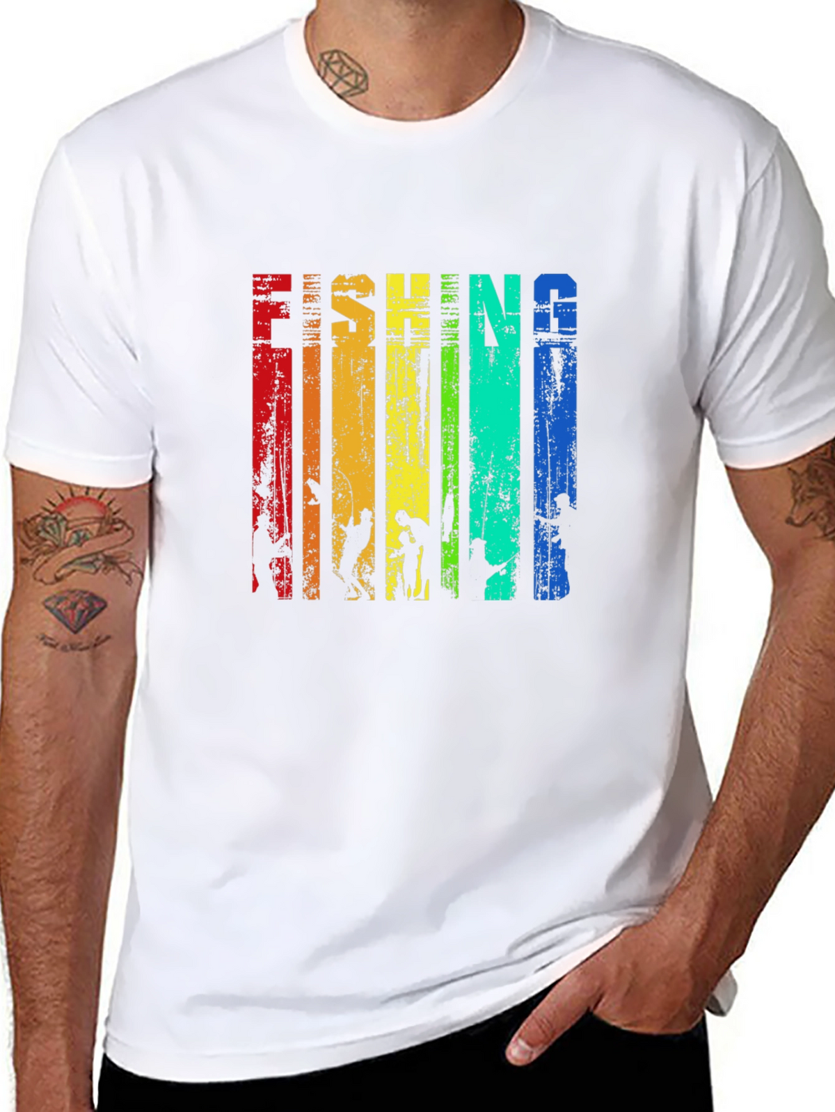 Fishing Rainbow Graphic T-Shirt -  Mens Black Tee