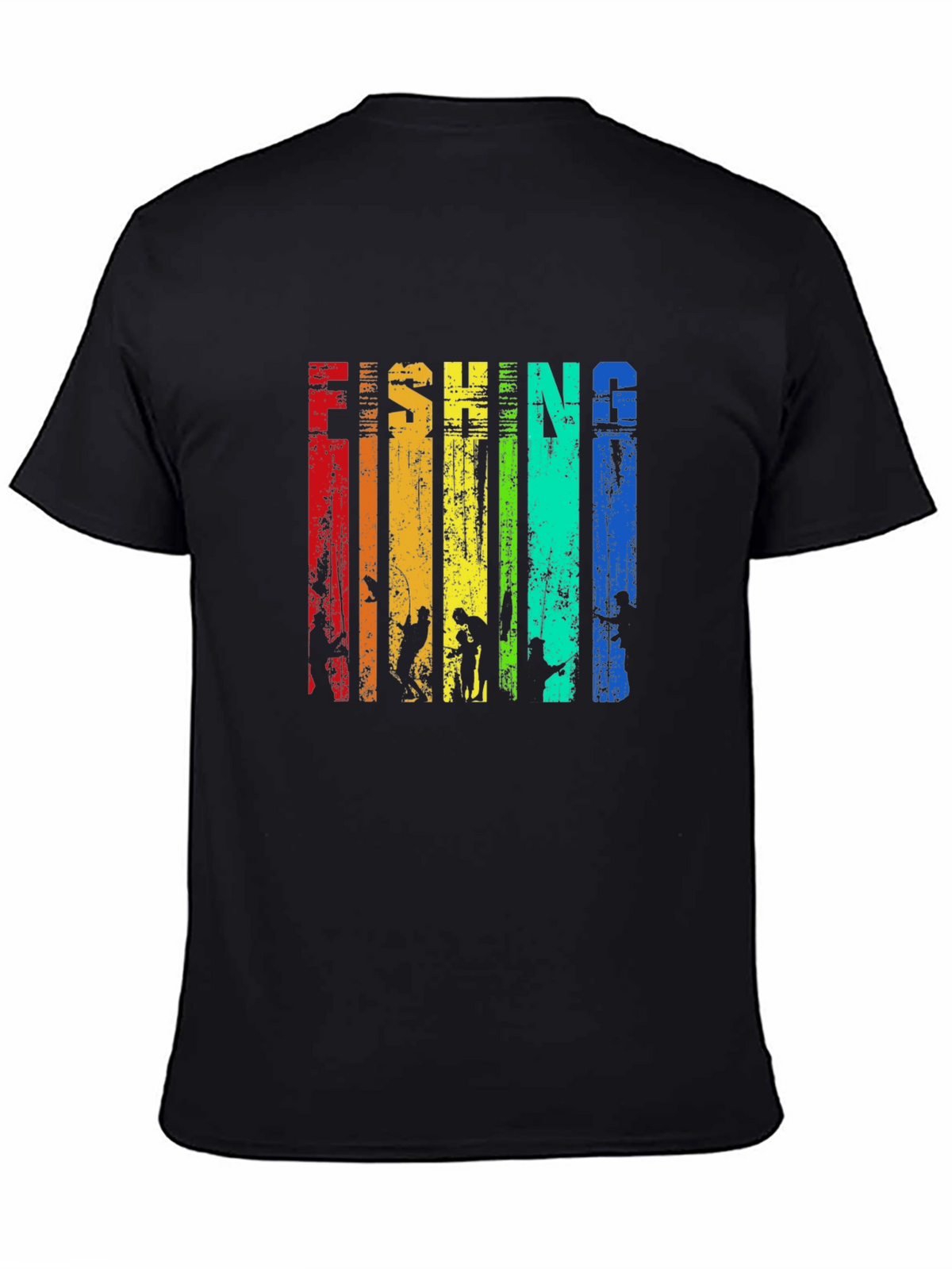 Fishing Rainbow Graphic T-Shirt -  Mens Black Tee
