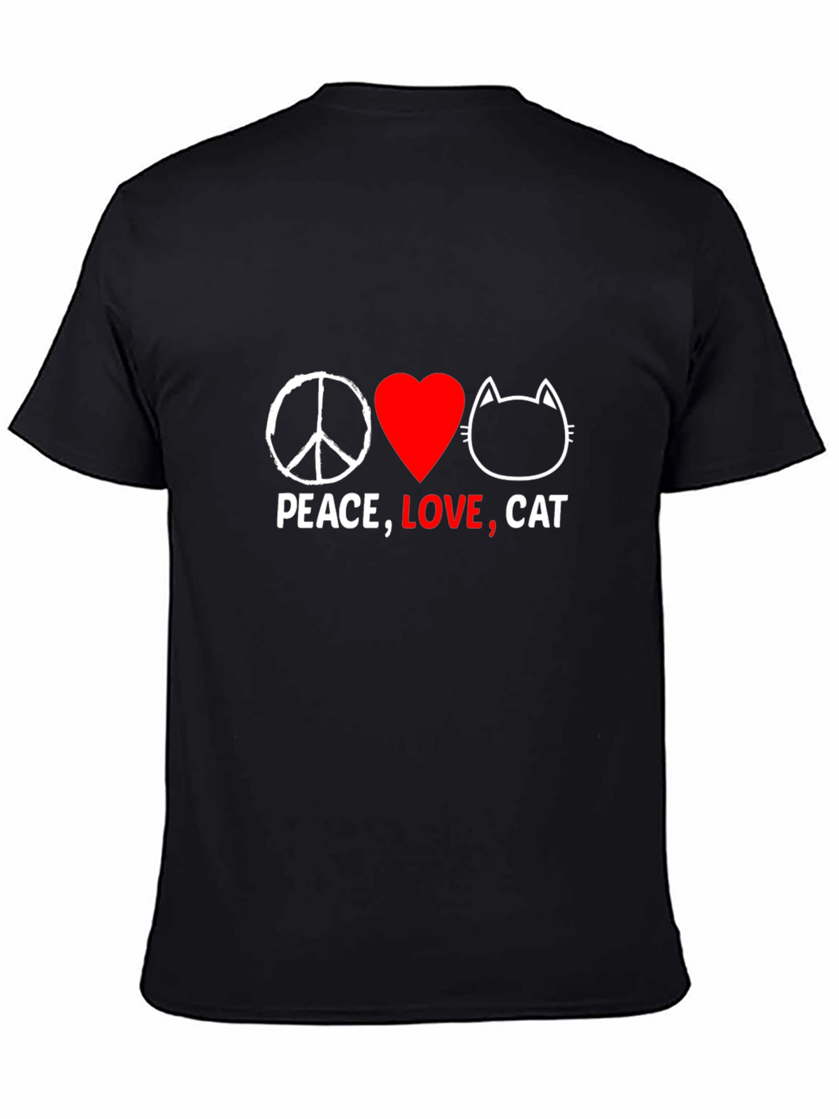 Peace Love Cat Graphic T-Shirt - Black