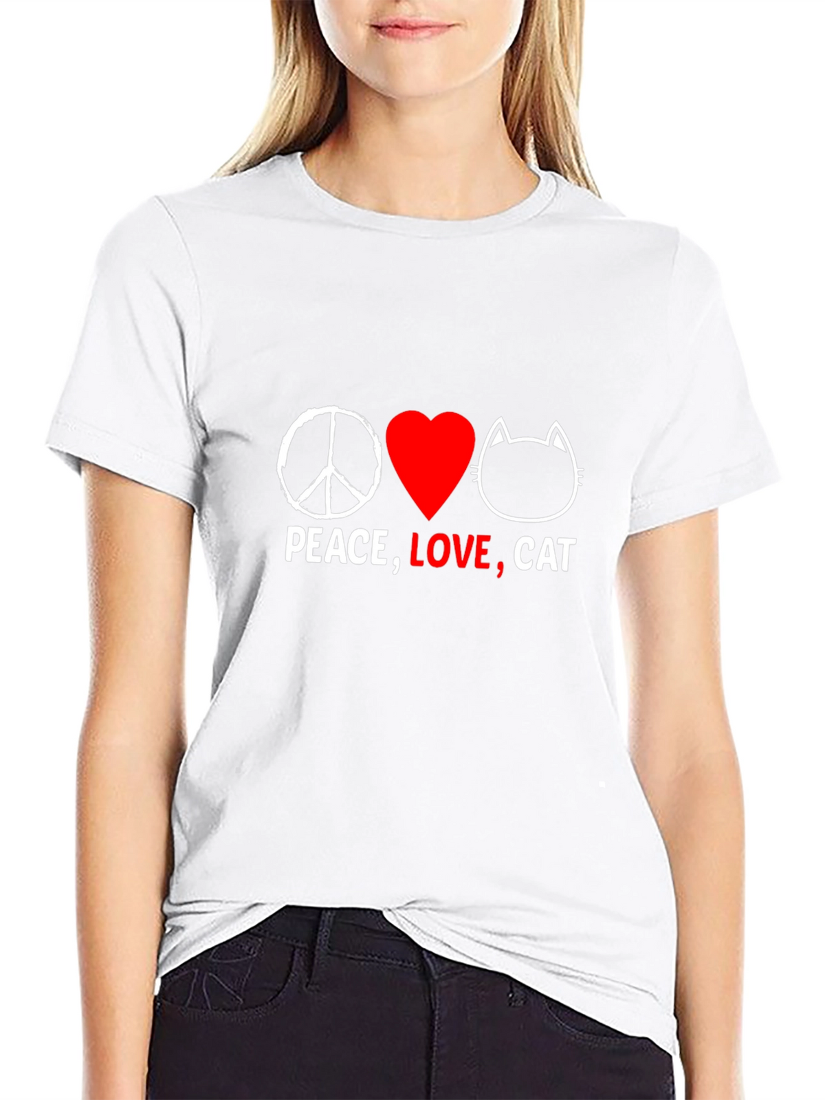 Peace Love Cat Graphic T-Shirt - Black