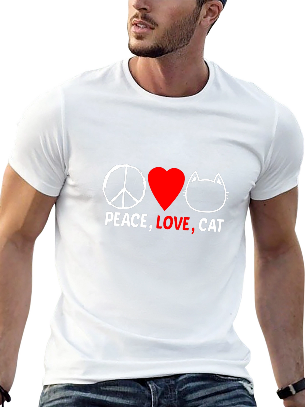 Peace Love Cat Graphic T-Shirt - Black