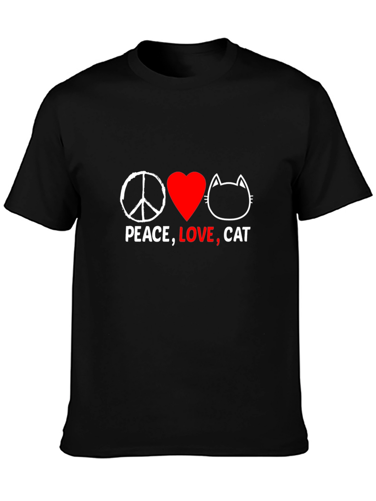Peace Love Cat Graphic T-Shirt - Black