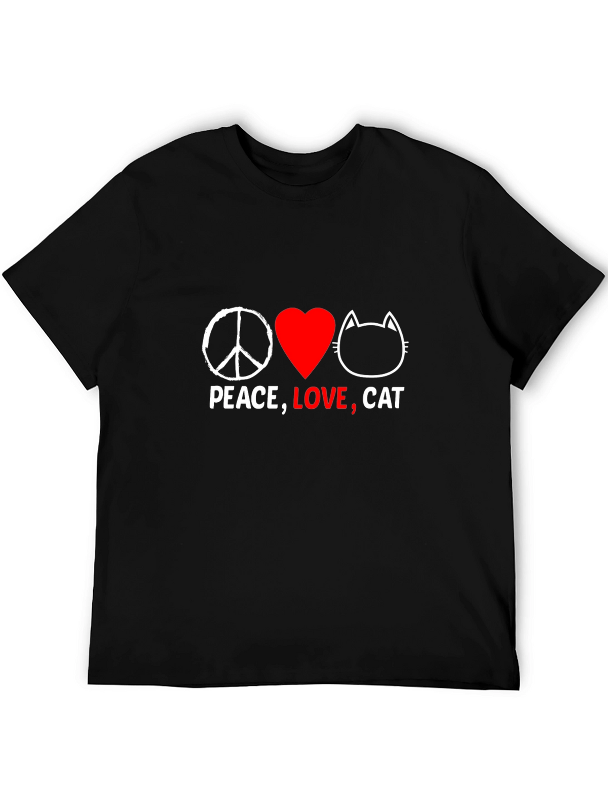 Peace Love Cat Graphic T-Shirt - Black