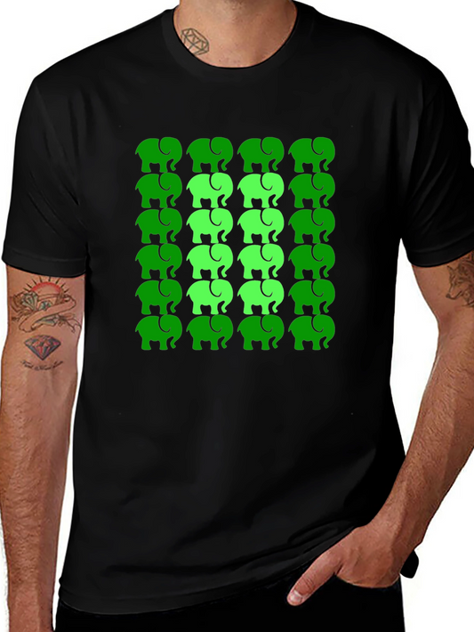 Elephant Pattern Tee - Green on Black