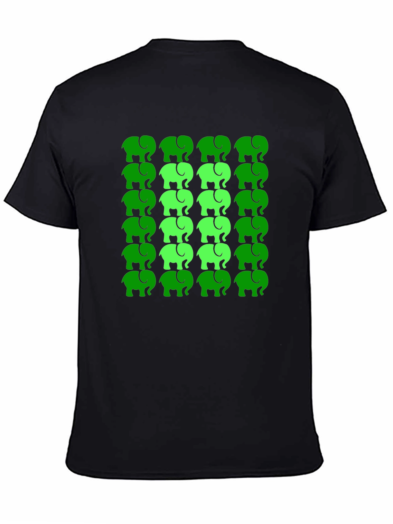 Elephant Pattern Tee - Green on Black