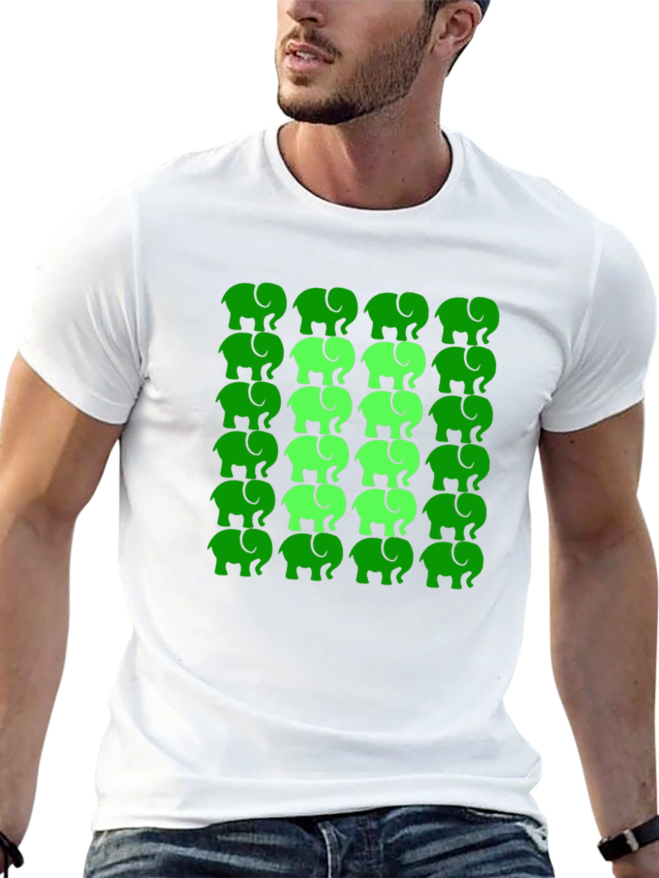 Elephant Pattern Tee - Green on Black