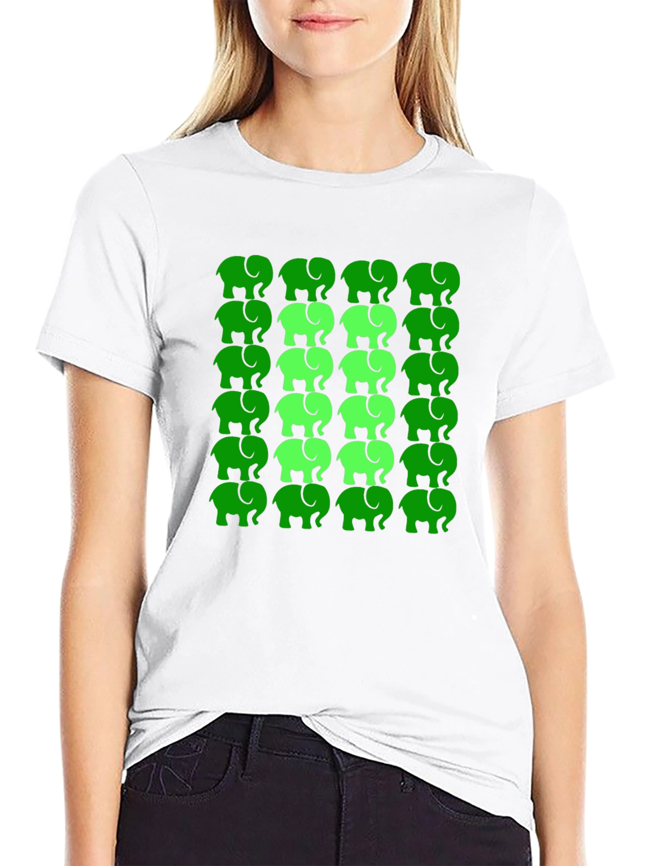 Elephant Pattern Tee - Green on Black