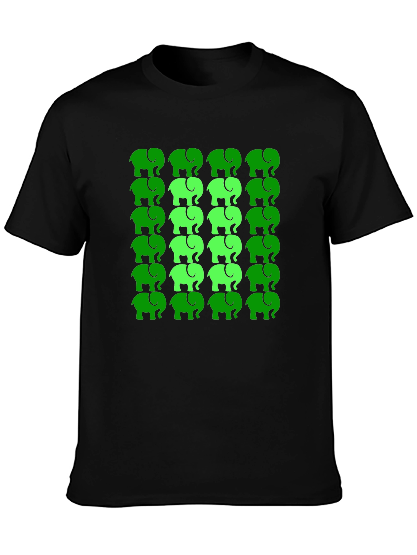 Elephant Pattern Tee - Green on Black