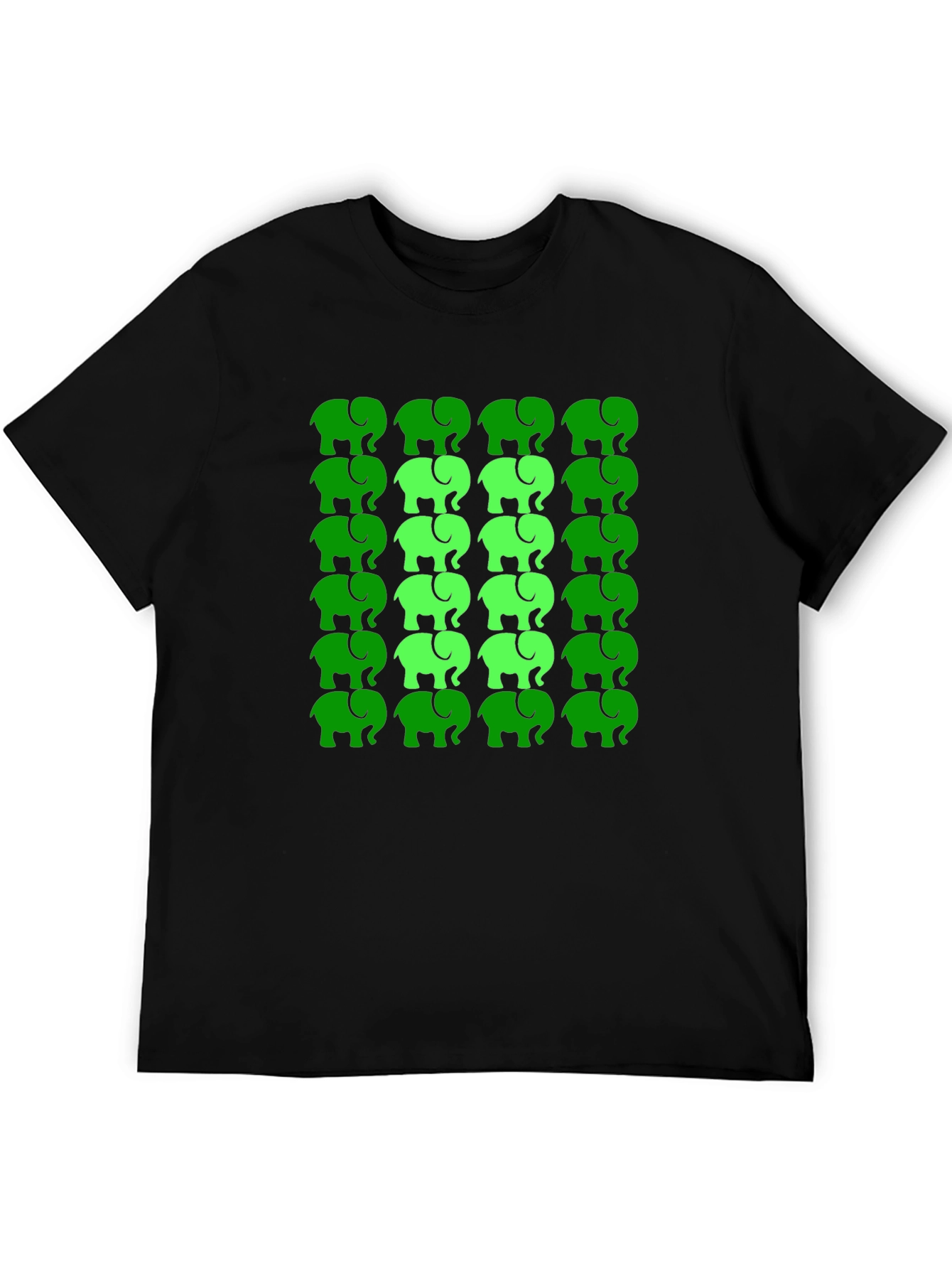 Elephant Pattern Tee - Green on Black