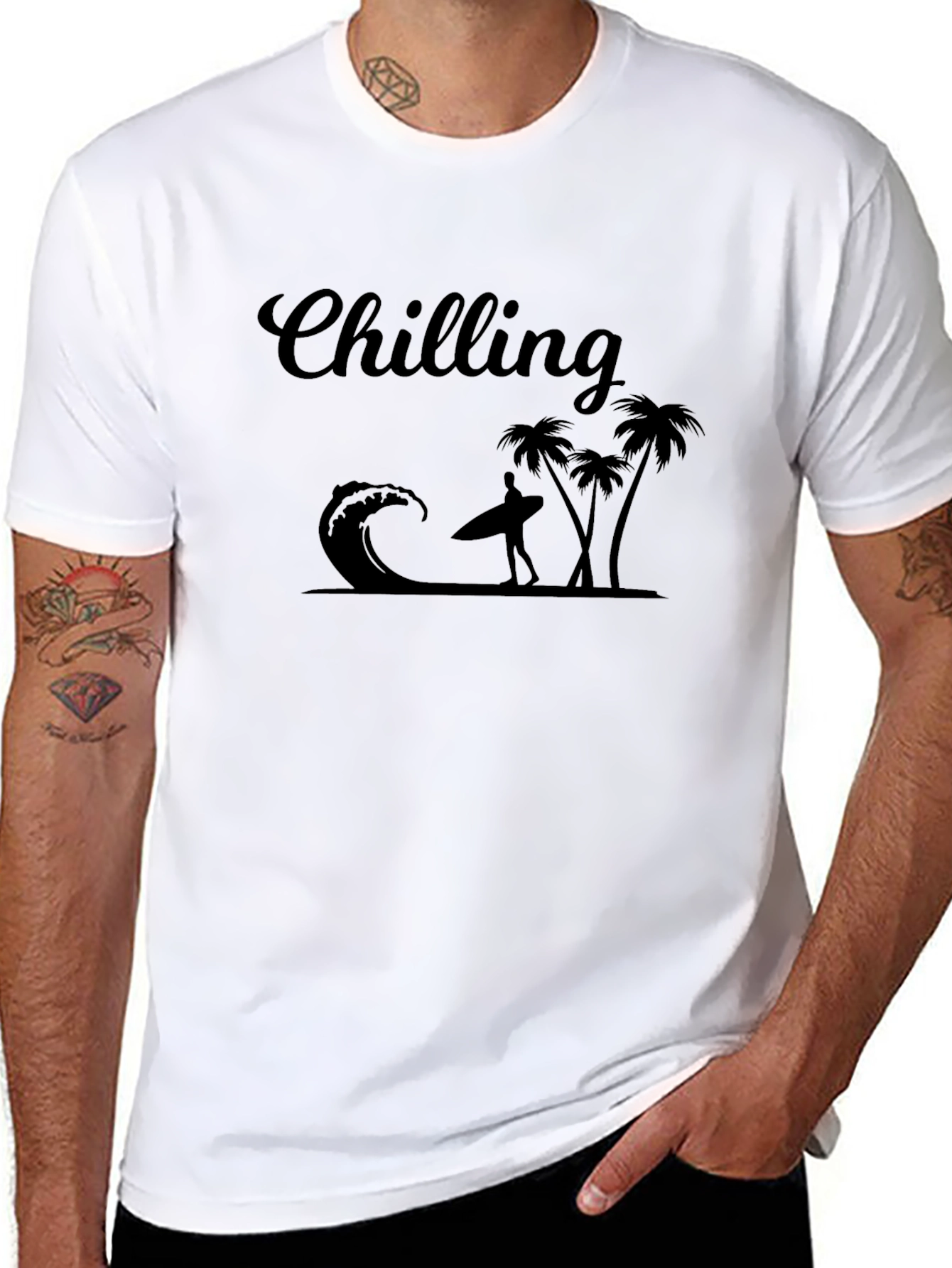 Chilling T-Shirt - Surfer Wave & Palm Tree Design