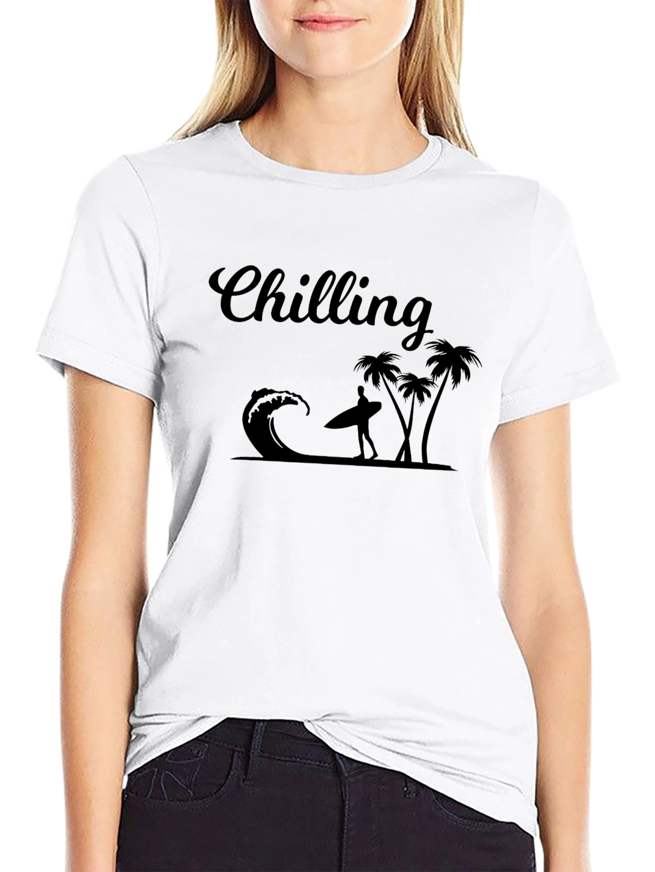 Chilling T-Shirt - Surfer Wave & Palm Tree Design