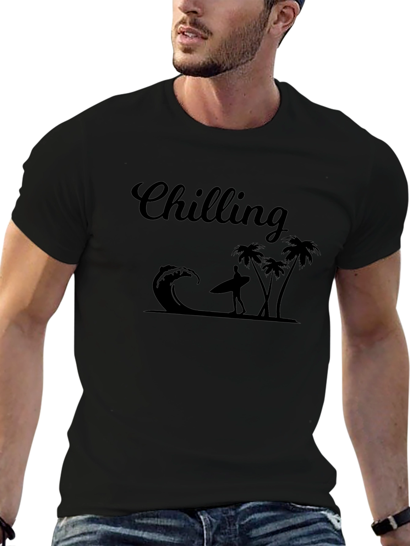 Chilling T-Shirt - Surfer Wave & Palm Tree Design