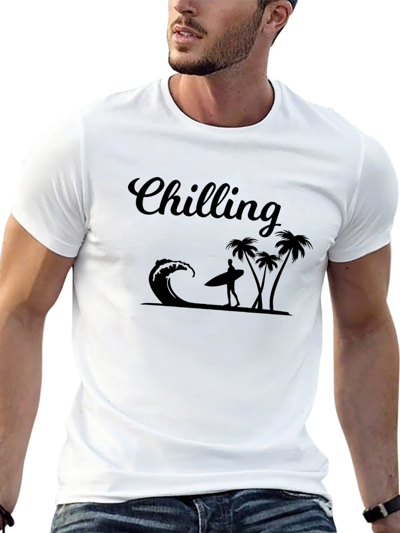 Chilling T-Shirt - Surfer Wave & Palm Tree Design