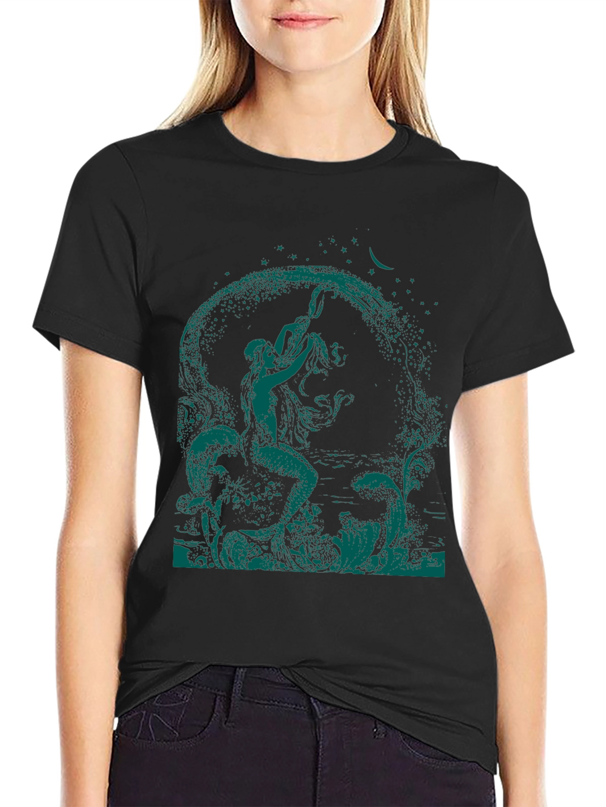 Mythical Mermaid Graphic Tee - Black