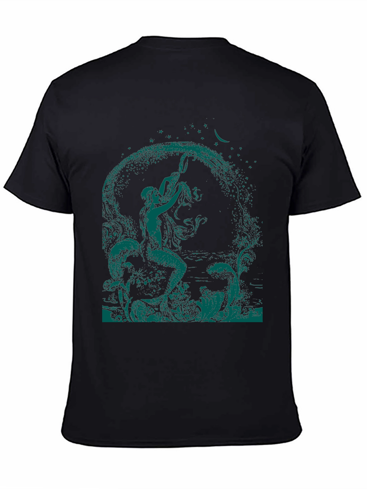 Mythical Mermaid Graphic Tee - Black