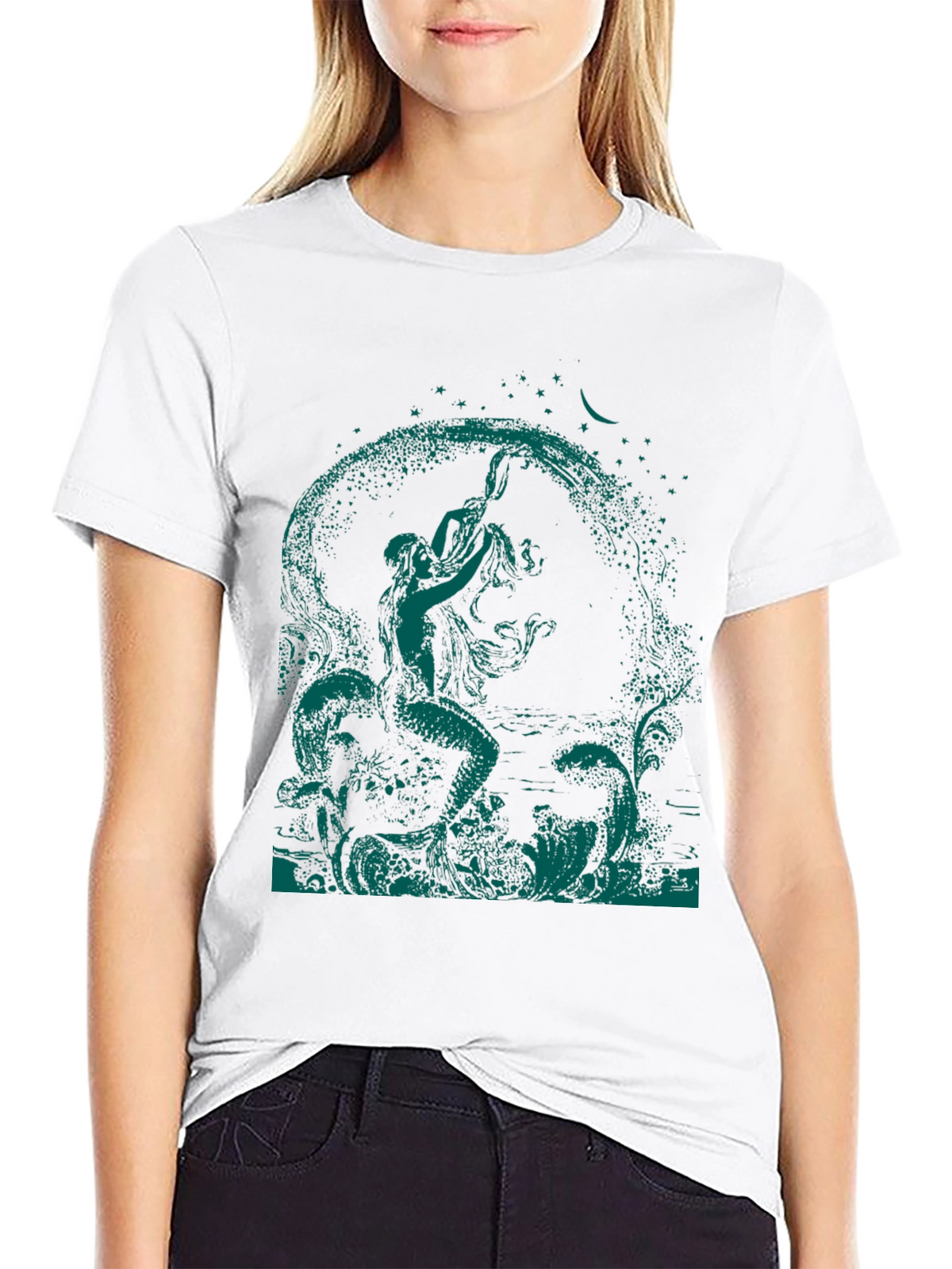 Mythical Mermaid Graphic Tee - Black