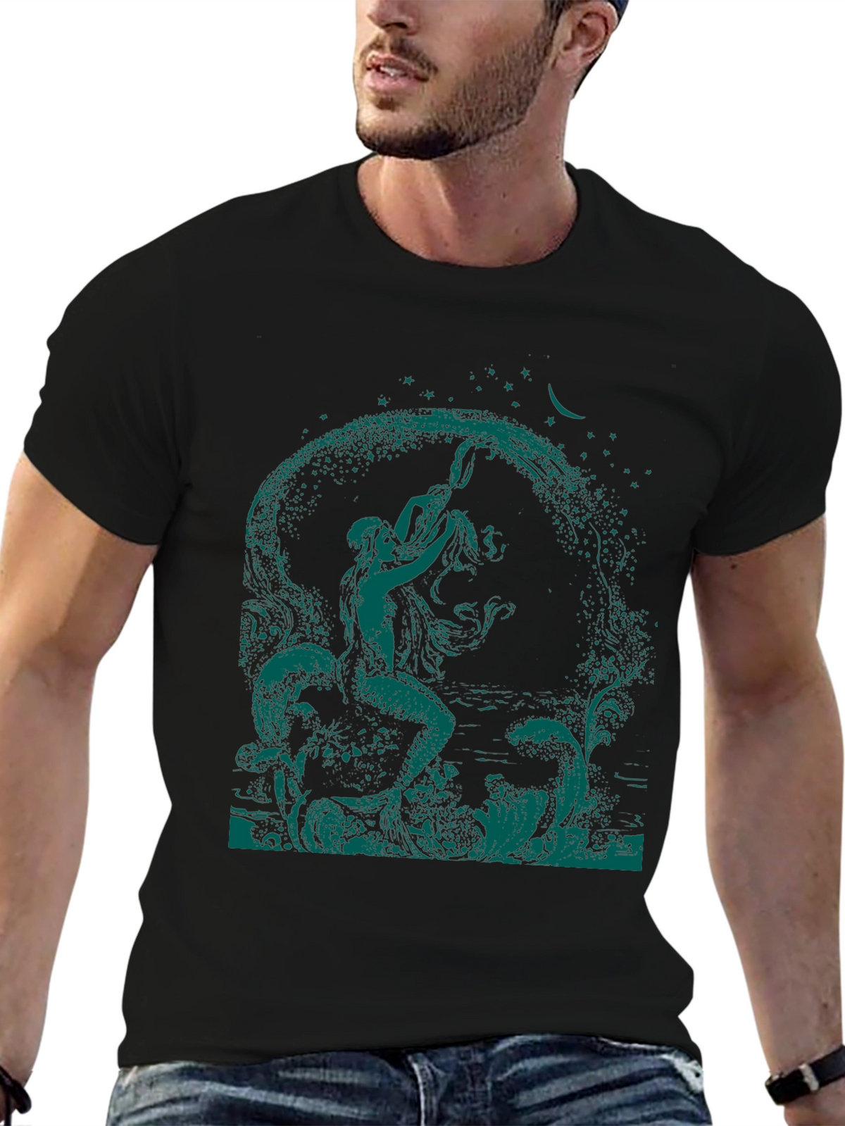 Mythical Mermaid Graphic Tee - Black