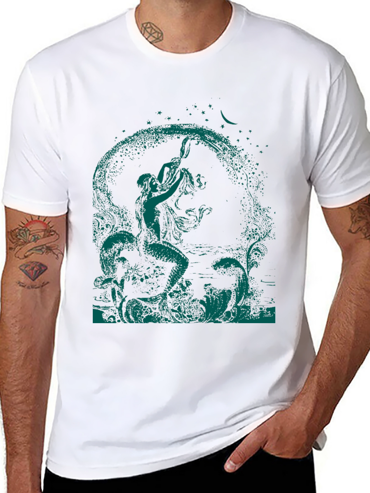 Mythical Mermaid Graphic Tee - Black