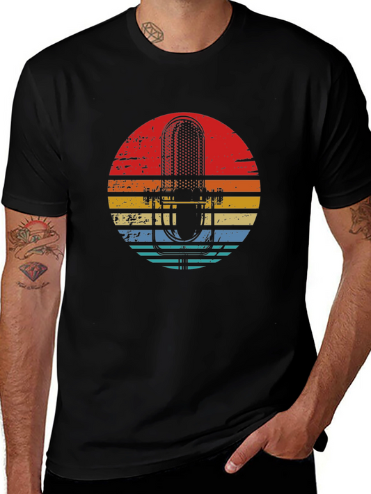Retro Microphone Graphic Tee - Vintage Style