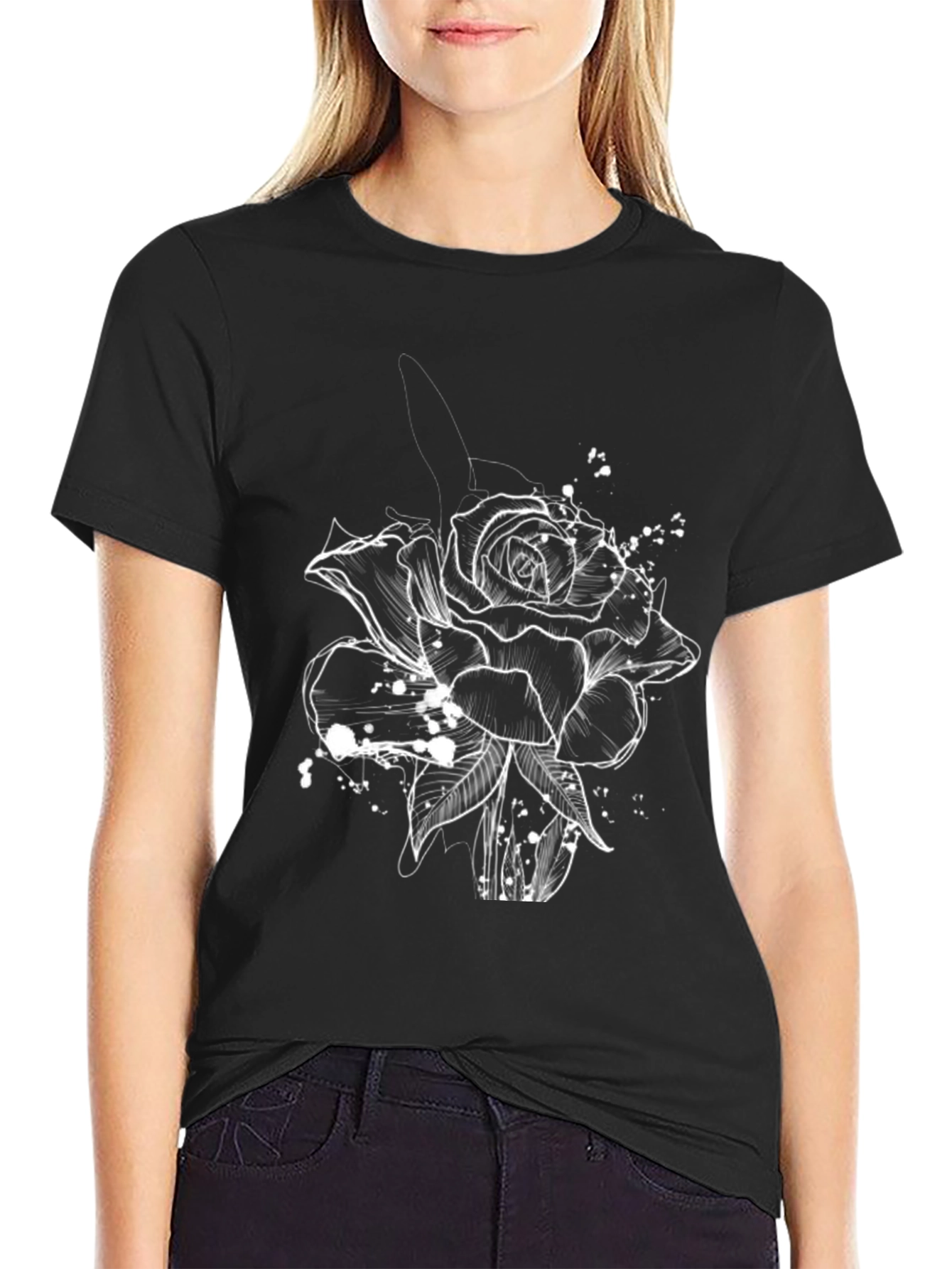 Black Rose Sketch Graphic Tee - Stylish Casual Wear