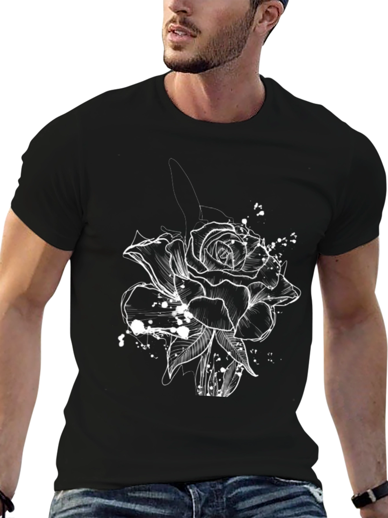 Black Rose Sketch Graphic Tee - Stylish Casual Wear