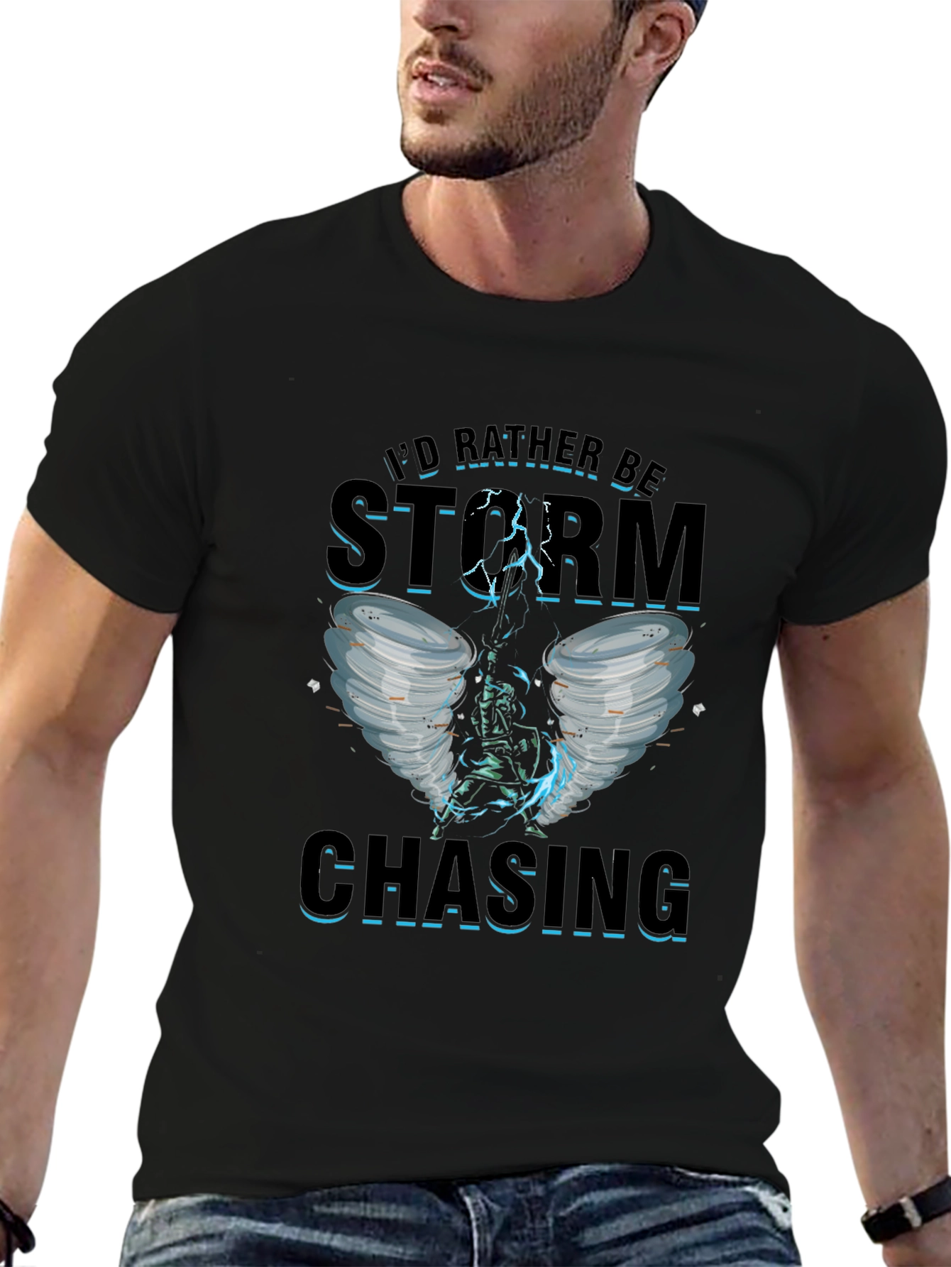 Storm Chasing Graphic Tee - Black Cotton T-Shirt