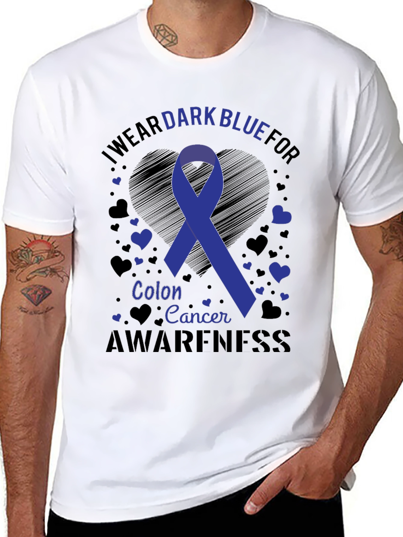 Dark Blue Colon Cancer Awareness Ribbon Tee