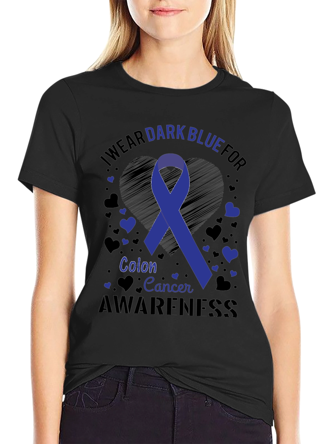 Dark Blue Colon Cancer Awareness Ribbon Tee