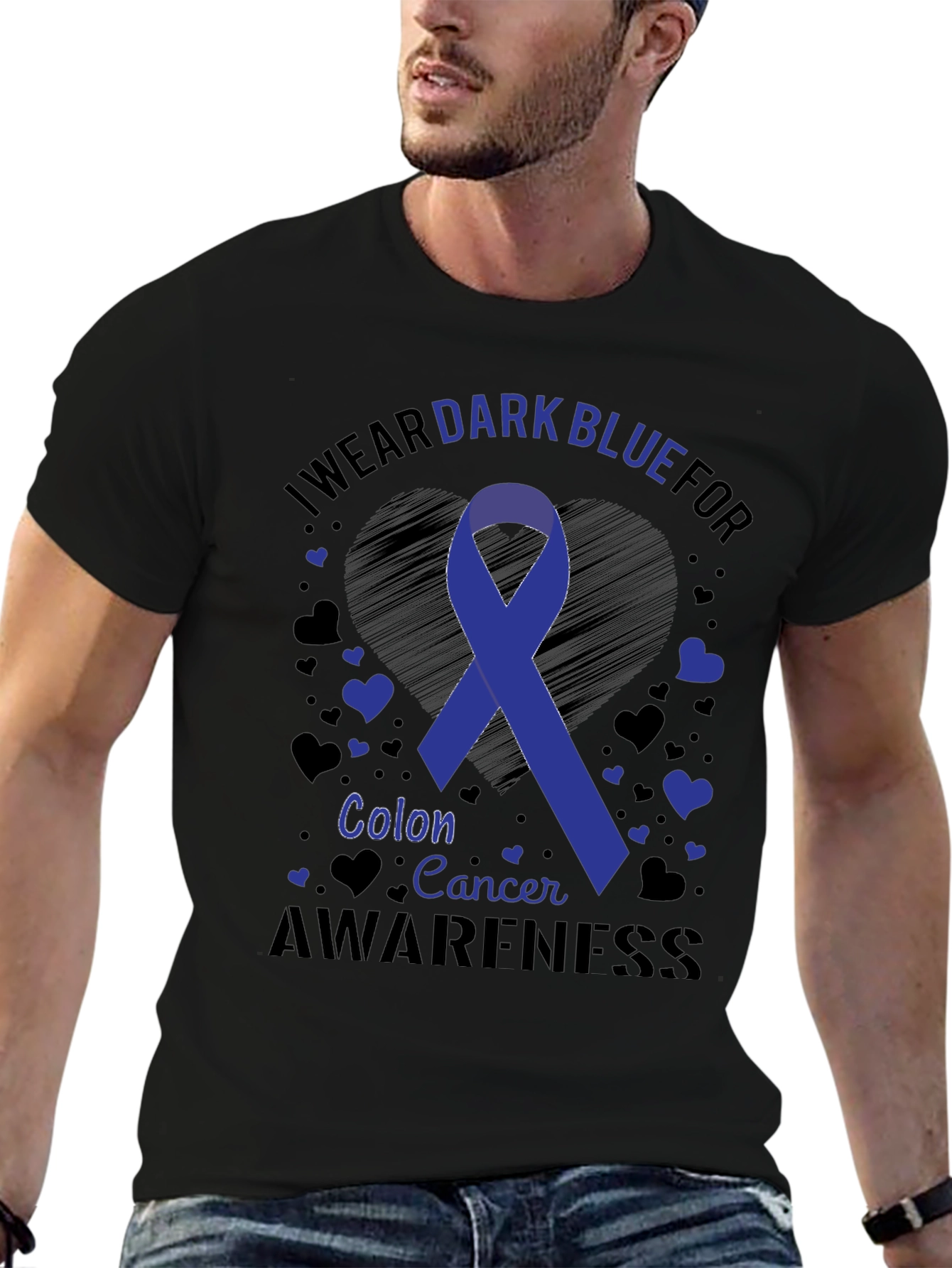 Dark Blue Colon Cancer Awareness Ribbon Tee