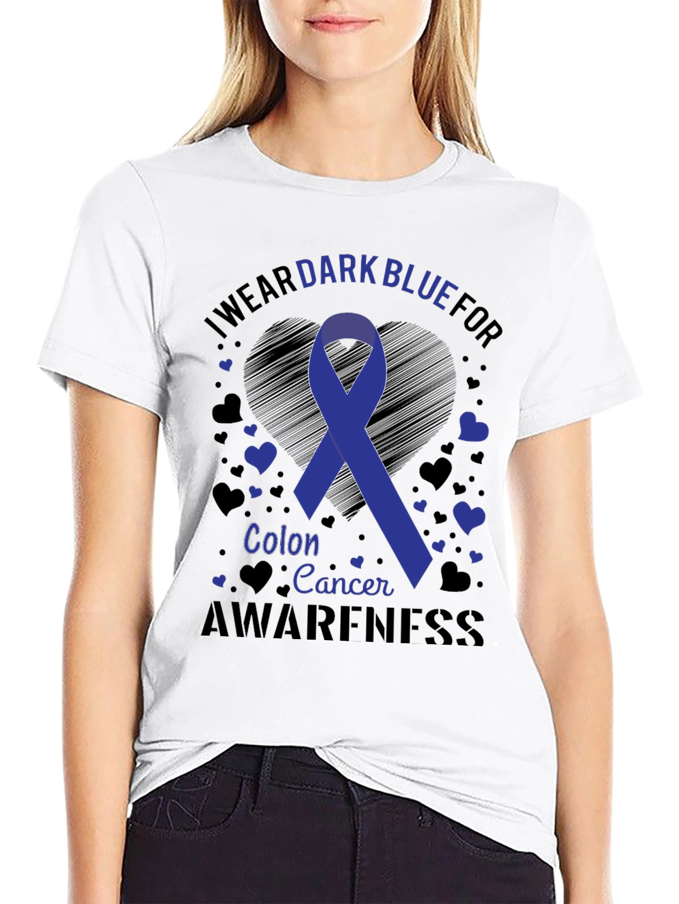 Dark Blue Colon Cancer Awareness Ribbon Tee