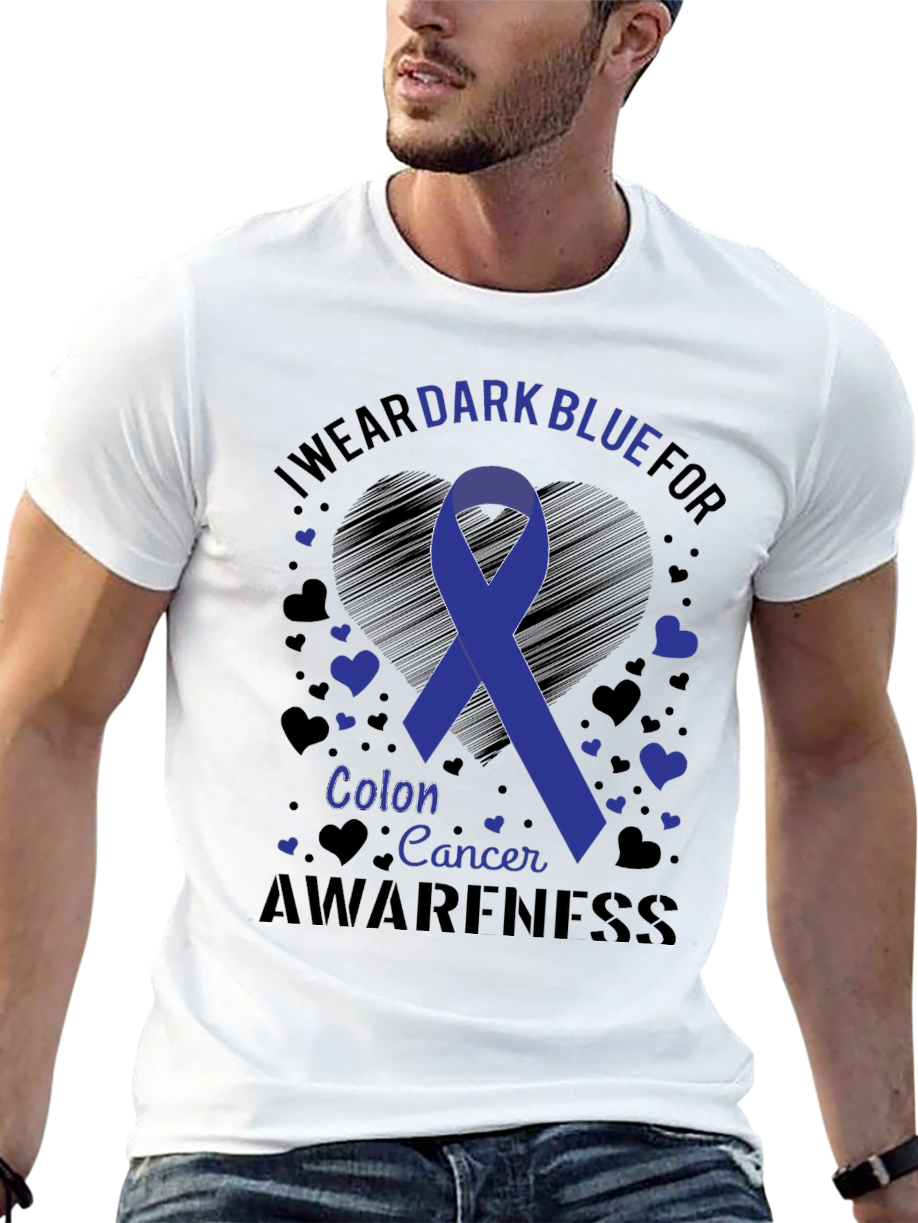 Dark Blue Colon Cancer Awareness Ribbon Tee
