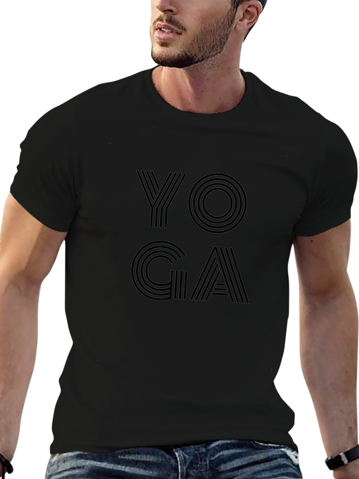 Mens Black Yoga Graphic T-Shirt