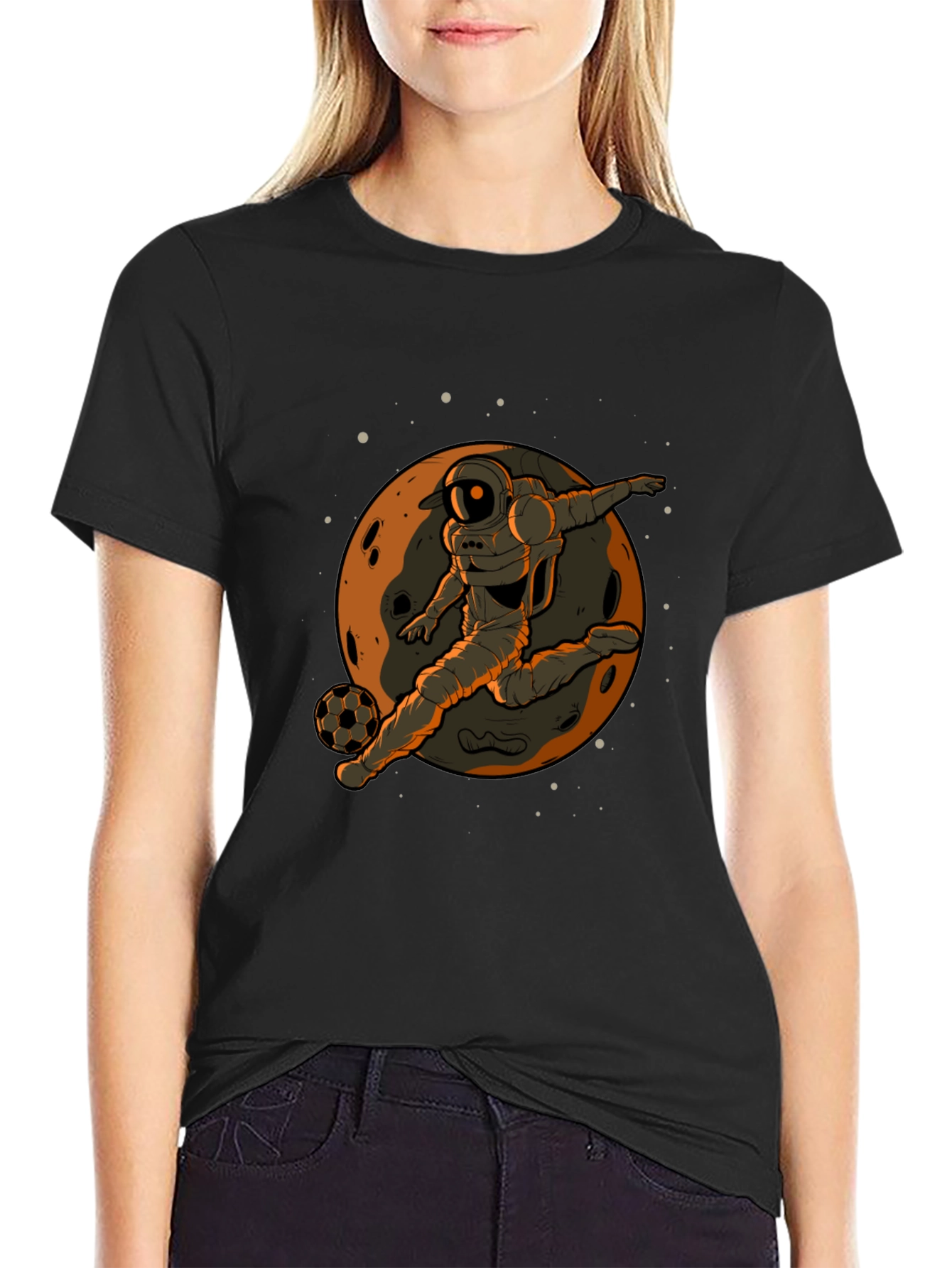 Astronaut Soccer Player Graphic Tee - Black