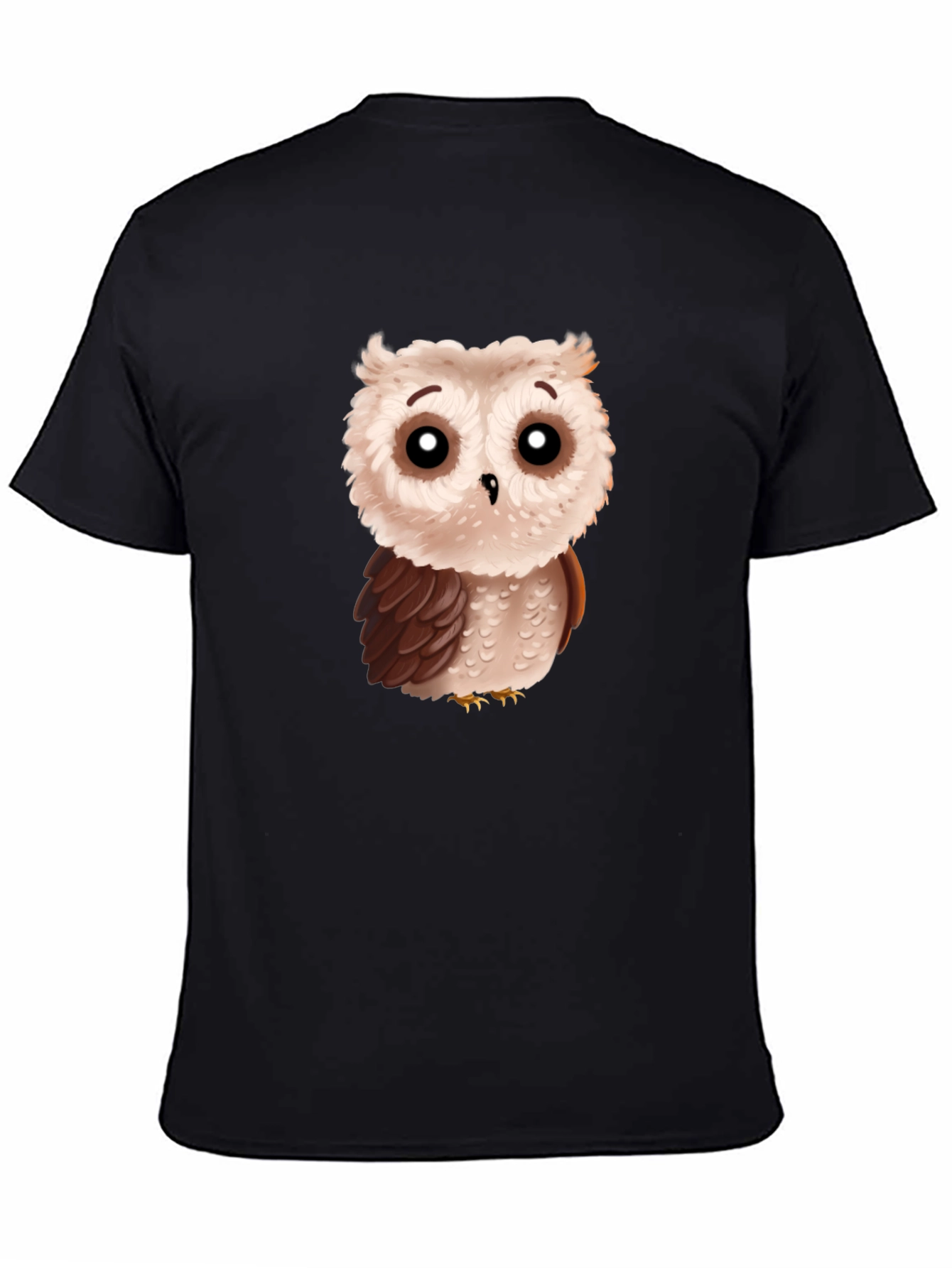 Cute Cartoon Owl Graphic T-Shirt - Black