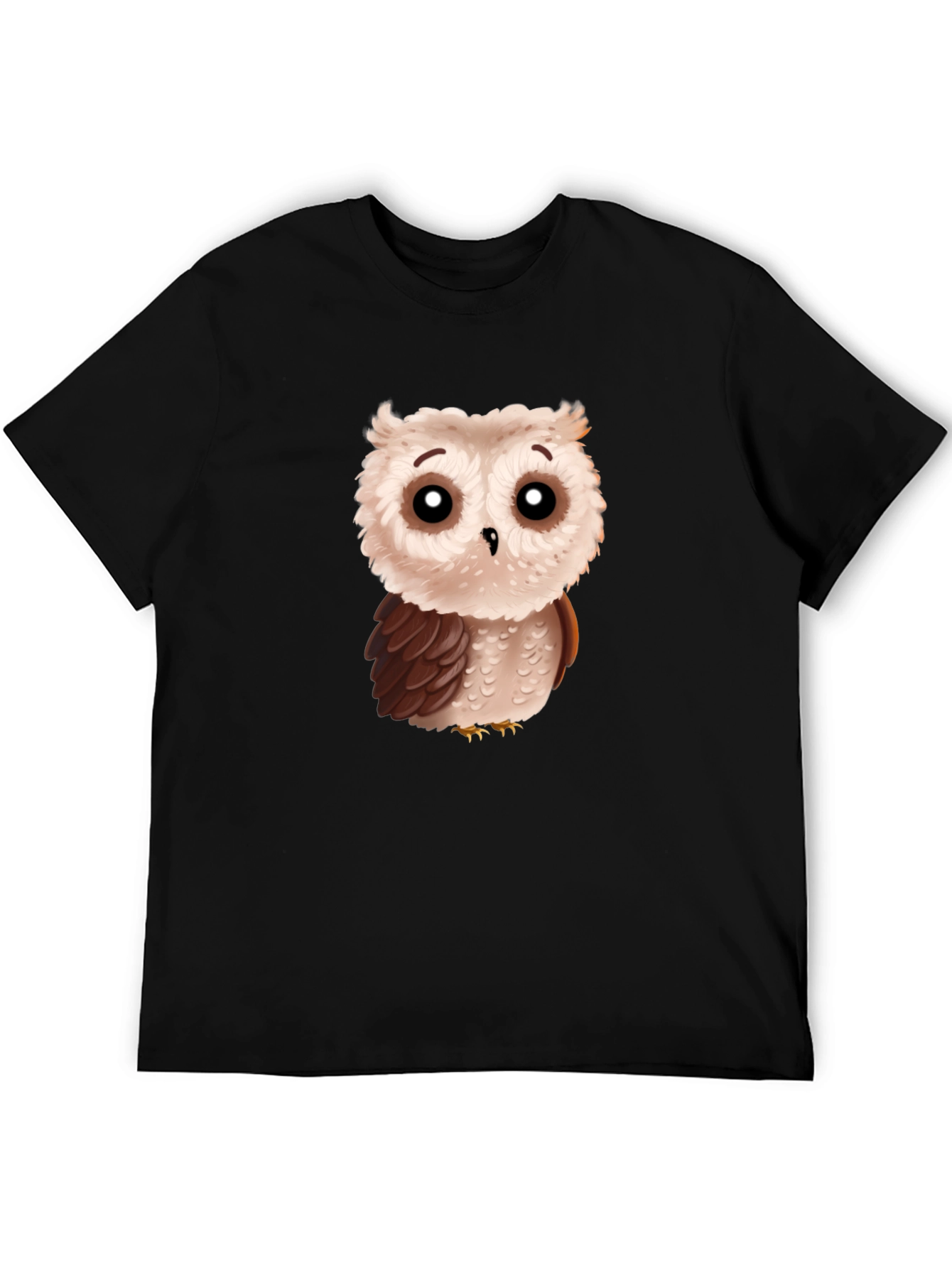 Cute Cartoon Owl Graphic T-Shirt - Black