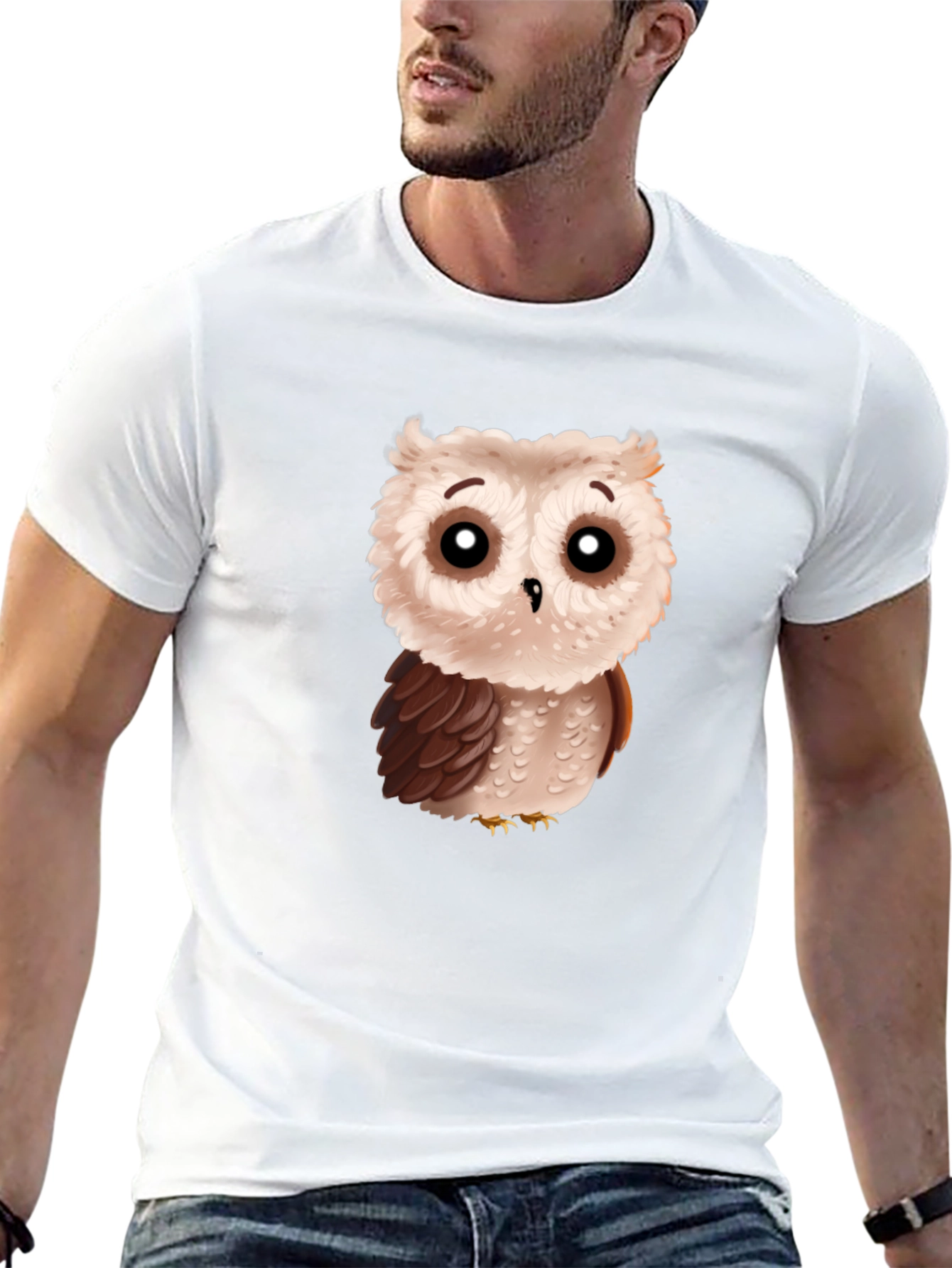 Cute Cartoon Owl Graphic T-Shirt - Black