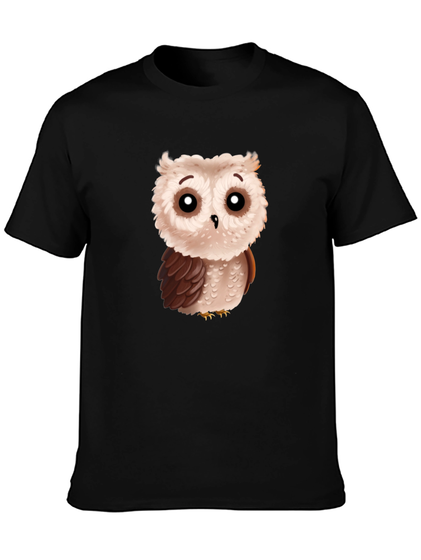 Cute Cartoon Owl Graphic T-Shirt - Black