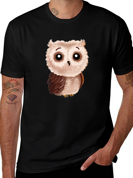 Cute Cartoon Owl Graphic T-Shirt - Black