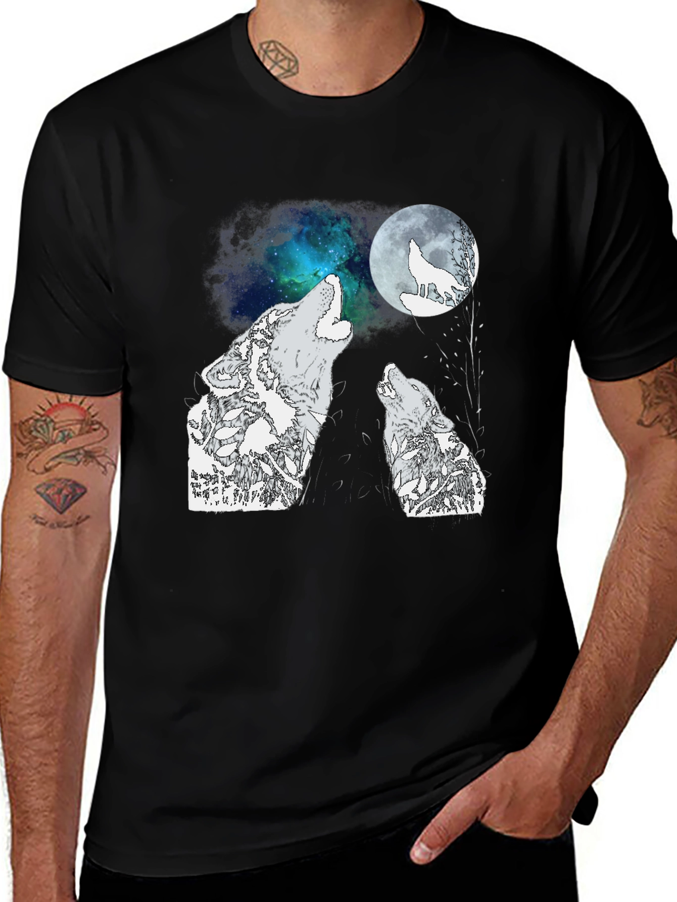 Wolf Moon Graphic Tee - Black Cotton Blend