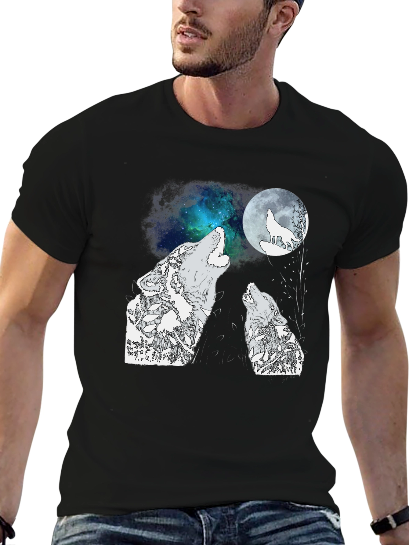 Wolf Moon Graphic Tee - Black Cotton Blend