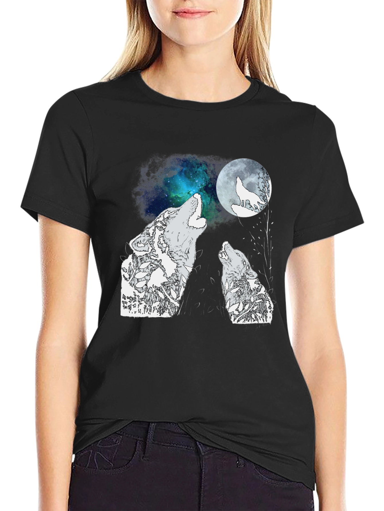 Wolf Moon Graphic Tee - Black Cotton Blend