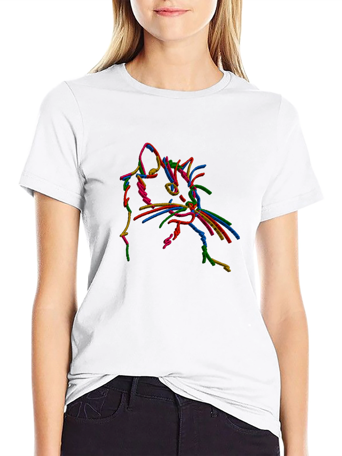 Vibrant Cat Outline Black T-Shirt