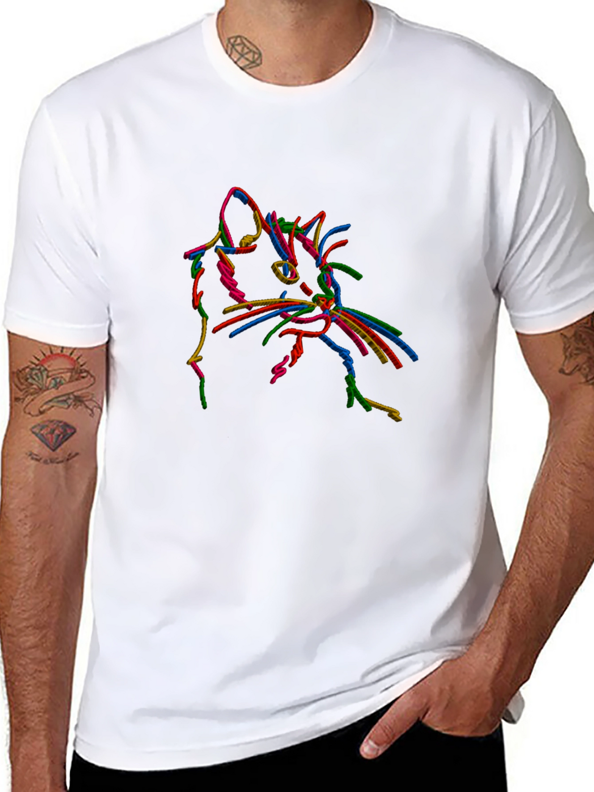 Vibrant Cat Outline Black T-Shirt