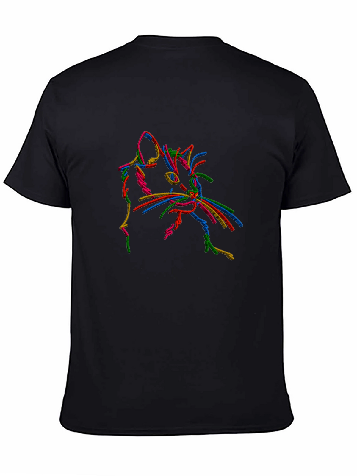 Vibrant Cat Outline Black T-Shirt